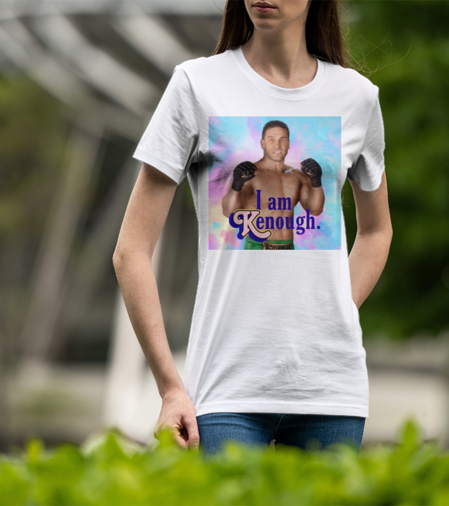 Brogan Ken Shamrock I Am Kenough Boxer Gloves Blue Pink Background T-Shirt