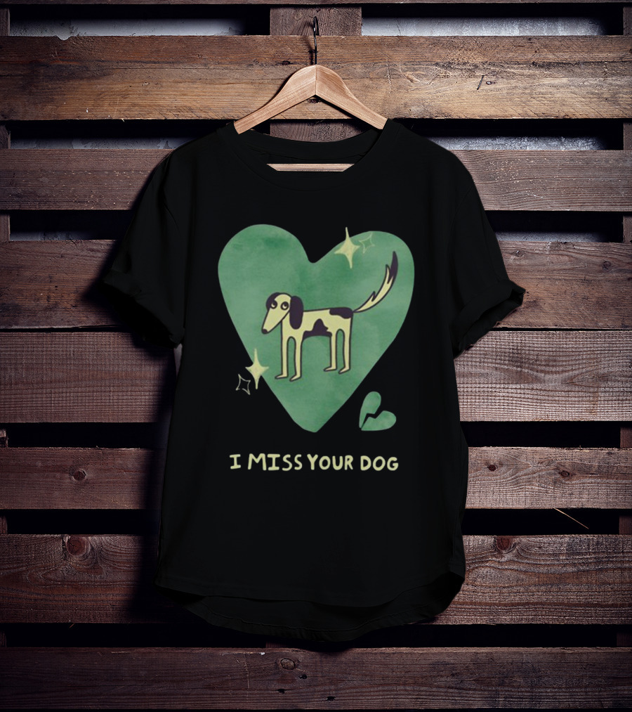 I Miss Your Dog Heart Shape Stars Black And Green T-Shirt