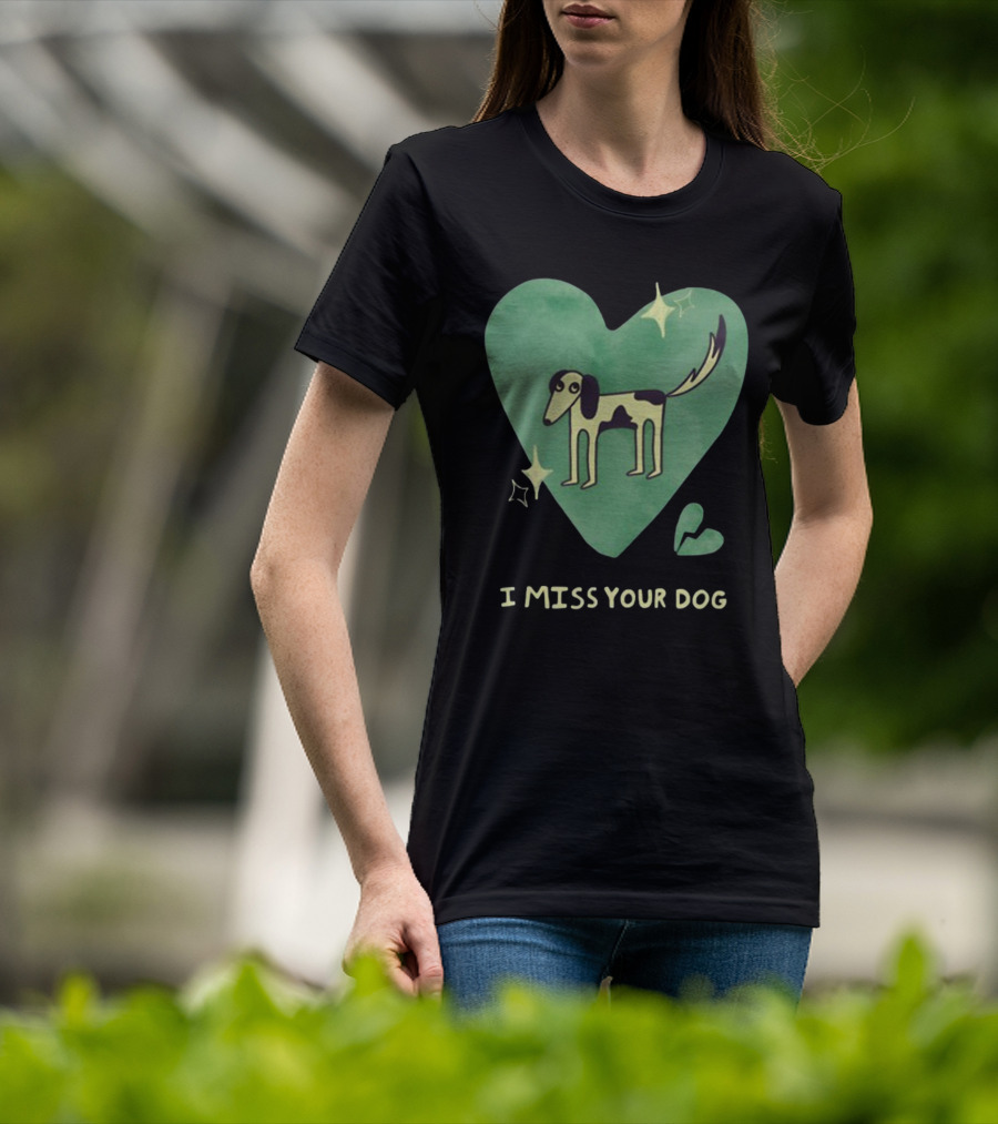 I Miss Your Dog Heart Shape Stars Black And Green T-Shirt