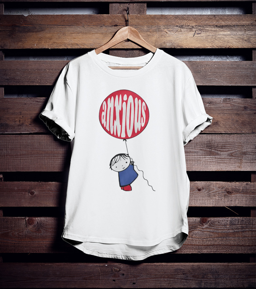 Anxious Balloon Child Holding Red Balloon With White Anxious Text T-Shirt