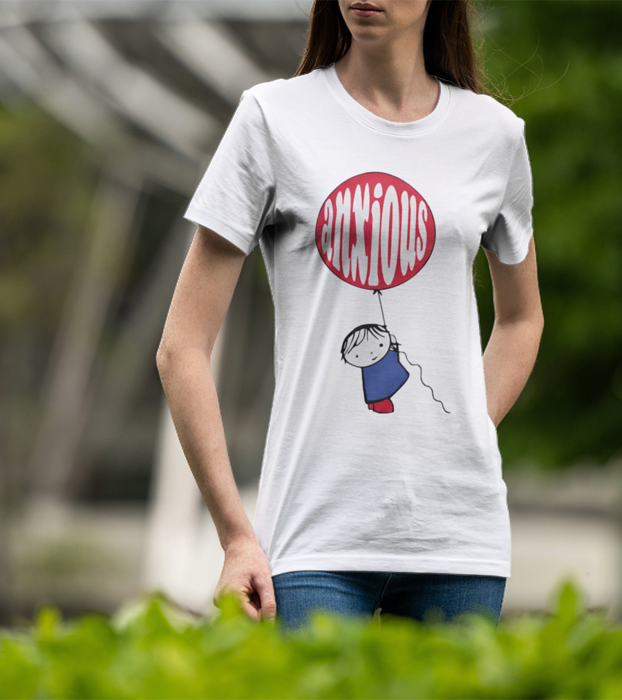 Anxious Balloon Child Holding Red Balloon With White Anxious Text T-Shirt