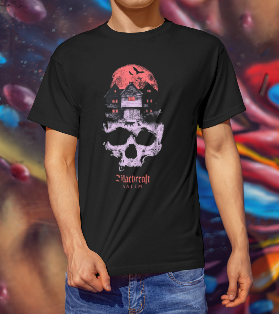 Blackcraft Salem Witch House Skull Moon Ravens T-Shirt