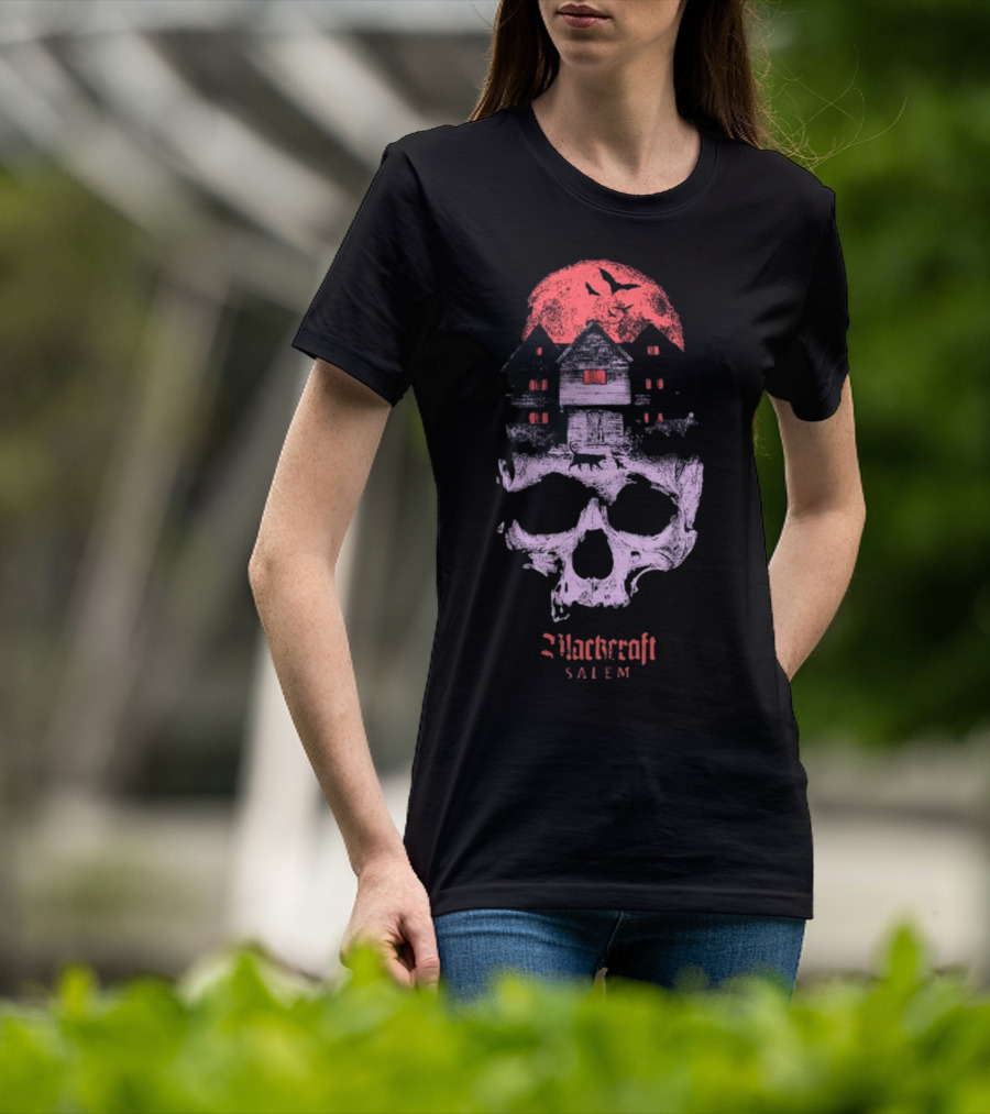 Blackcraft Salem Witch House Skull Moon Ravens T-Shirt