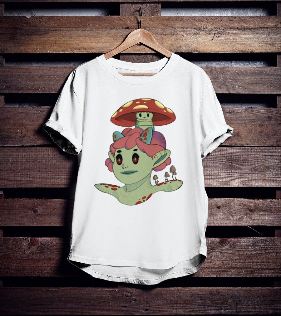 Mushroom Troll Fantasy Character With Toadstool Hat And Colorful Hair T-Shirt