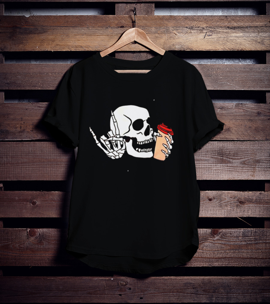 Dead Inside But Alive In Christ Skeleton With Coffee Cup T-Shirt