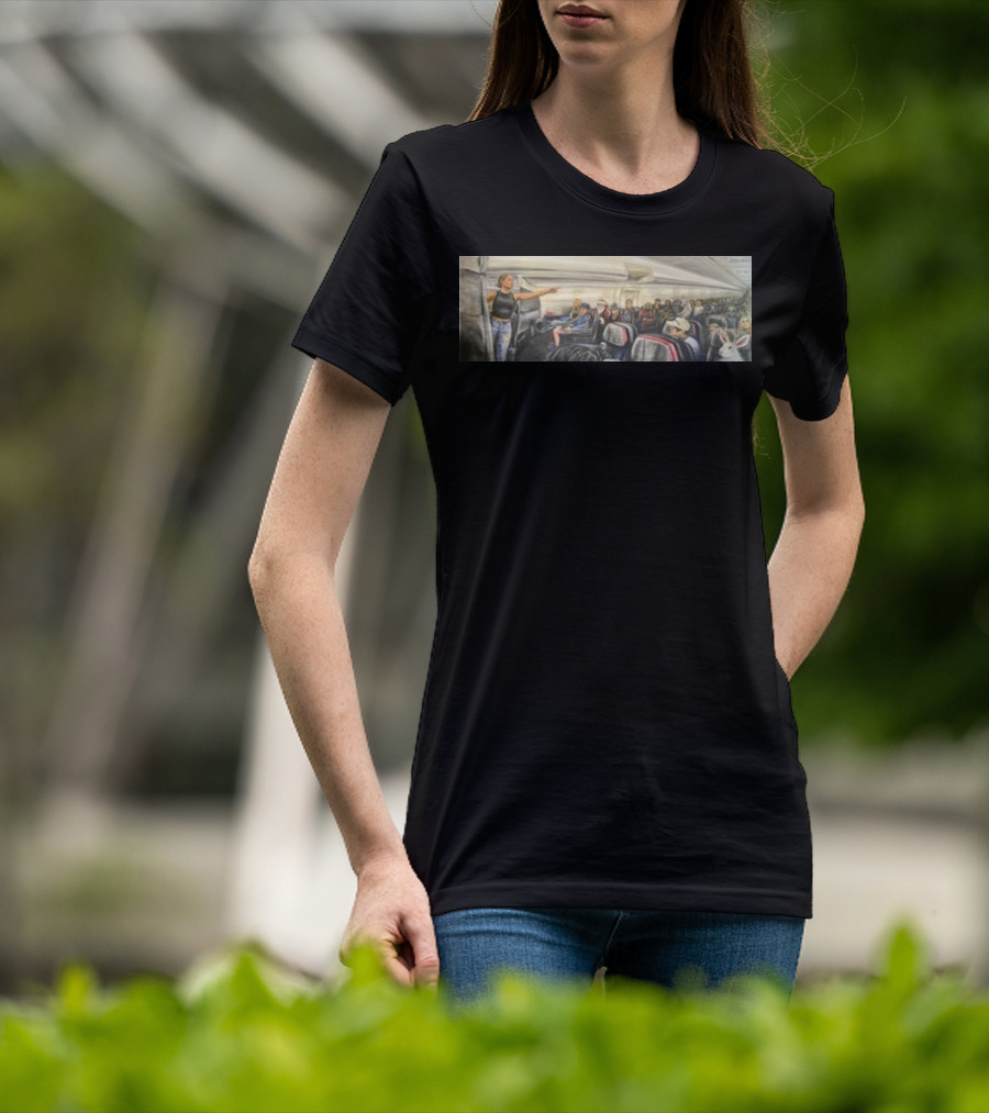 Travispaints Airplane Lady Freak Out Pointing Bigfoot Statue T-Shirt