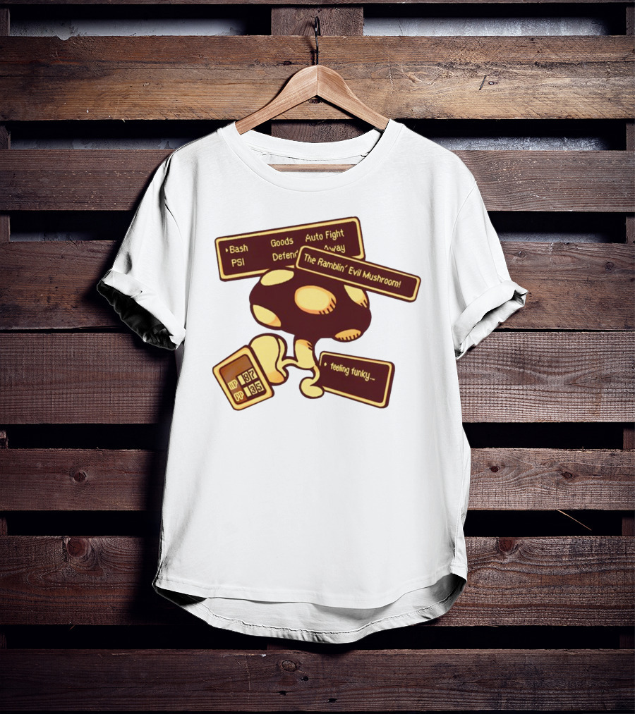 HP 187 PP 135 PSI Bash Goods Auto Fight Feeling Funky The Ramblin Evil Mushroom T-Shirt