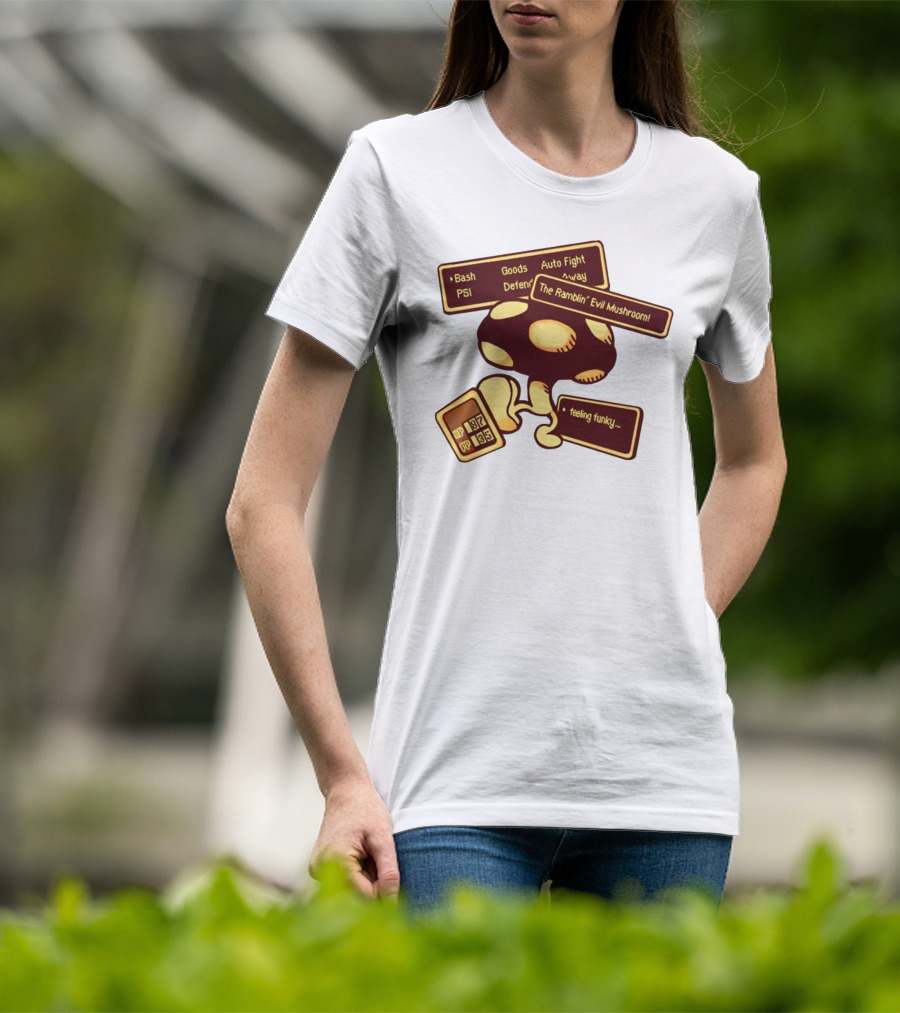 HP 187 PP 135 PSI Bash Goods Auto Fight Feeling Funky The Ramblin Evil Mushroom T-Shirt