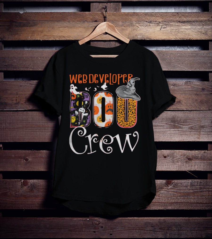 Web Developer Boo Crew Halloween Party Spooky Web Developer Ghosts Pumpkins Witch Hat T-Shirt