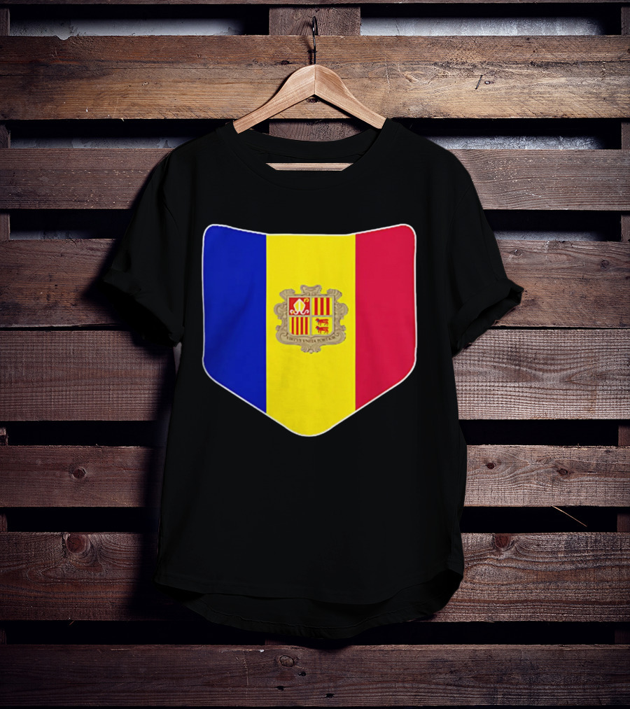 Andorra Flag Pocket Print Andorran Colors Crest Emblem T-Shirt