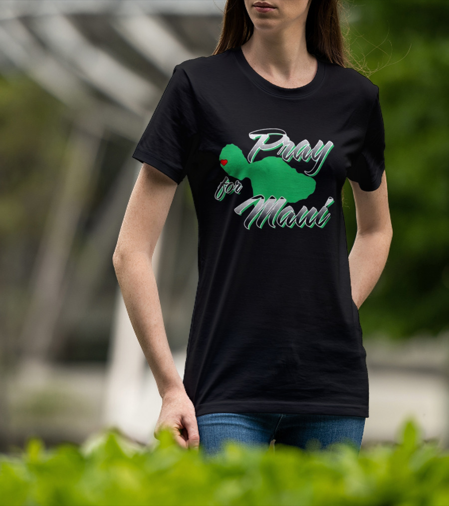Pray For Maui Green Island Heart T-Shirt