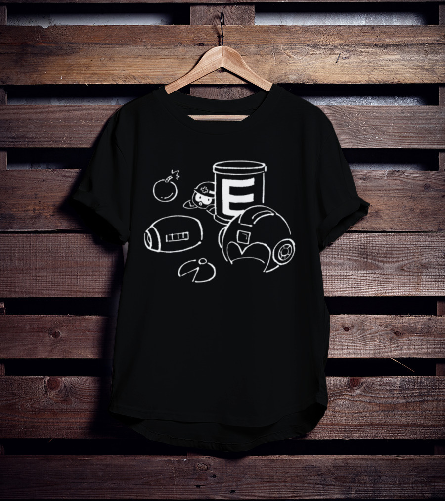 Mega Man E-Tank Helmet And Bomb Line Art Elements T-Shirt