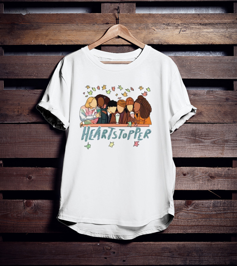 Heartstopper Characters At A Diner With Milkshakes And Falling Leaves T-Shirt