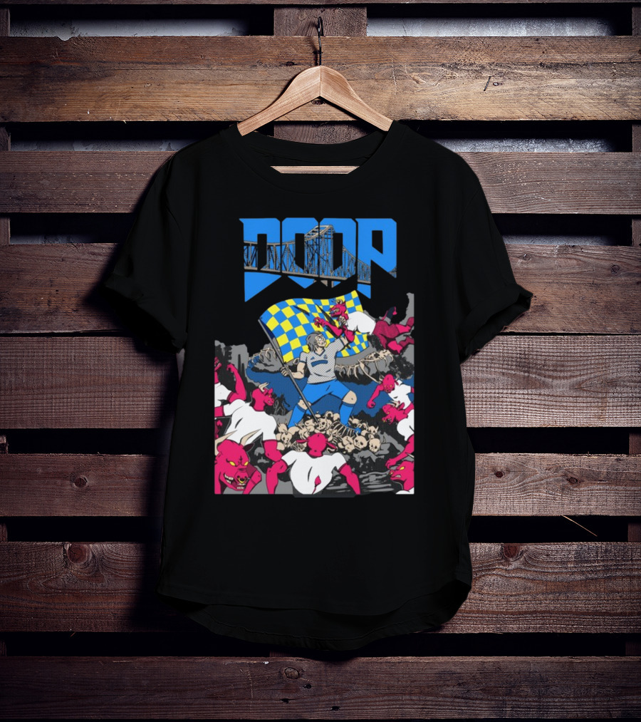 Doom Soccer Player Leading Team With Flag Surrounded By Red Demons T-Shirt