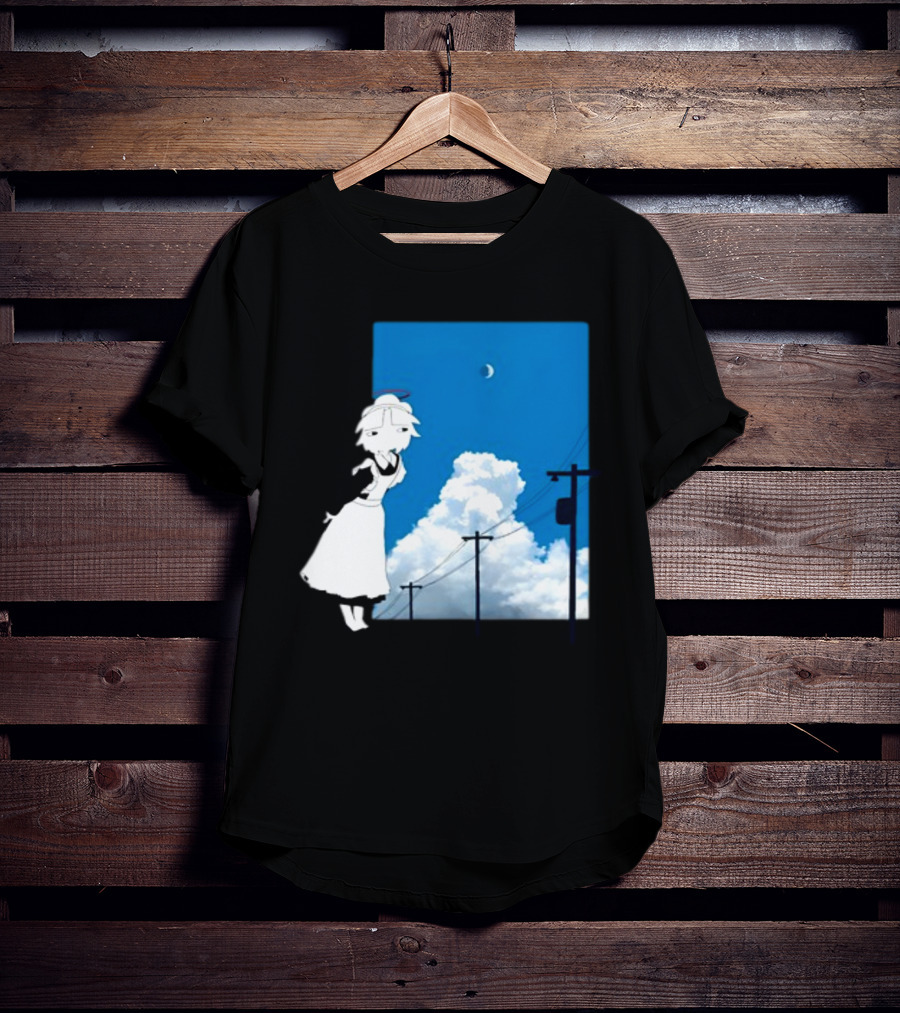 Electric Maid Under Cloudy Sky And Moon With Power Lines T-Shirt