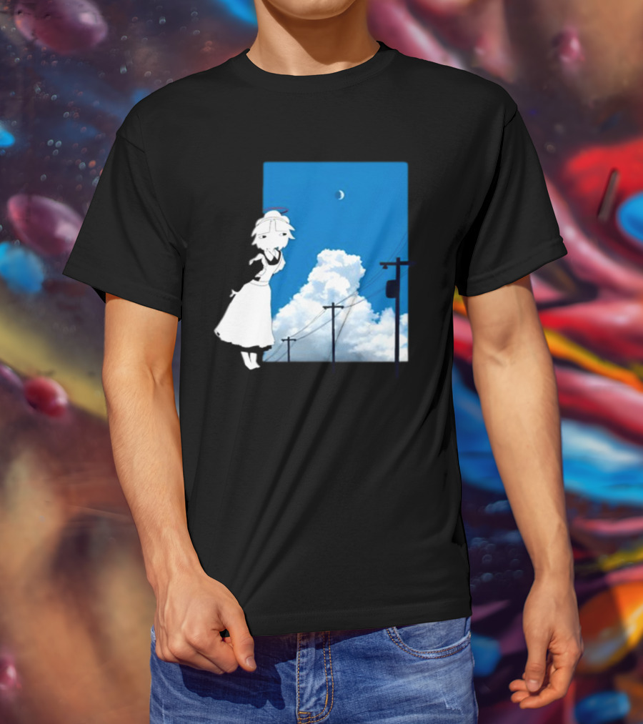 Electric Maid Under Cloudy Sky And Moon With Power Lines T-Shirt