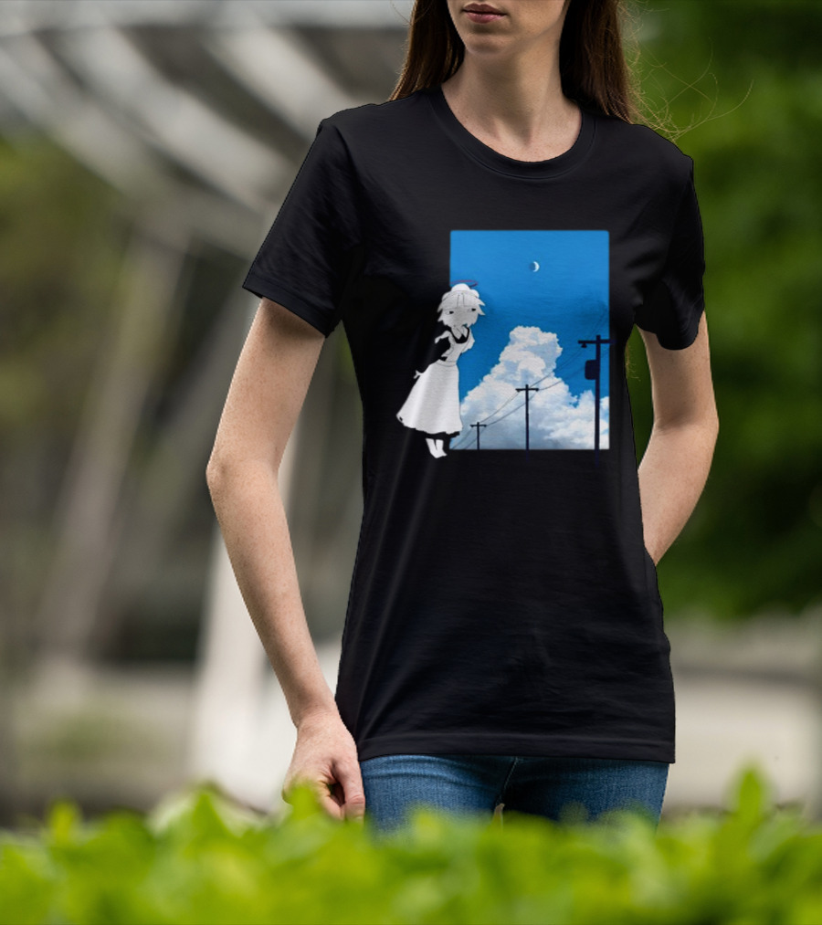 Electric Maid Under Cloudy Sky And Moon With Power Lines T-Shirt