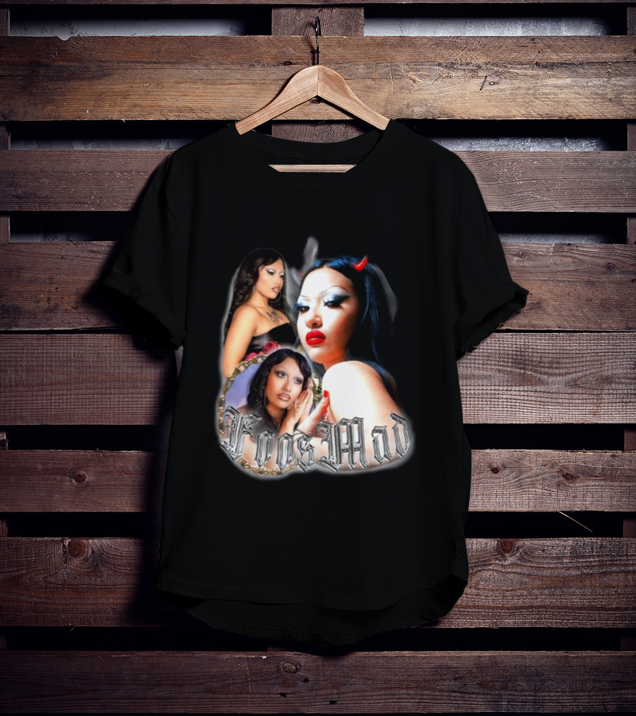 Foos Mad Gothic Style With Bold Makeup And Red Horns T-Shirt