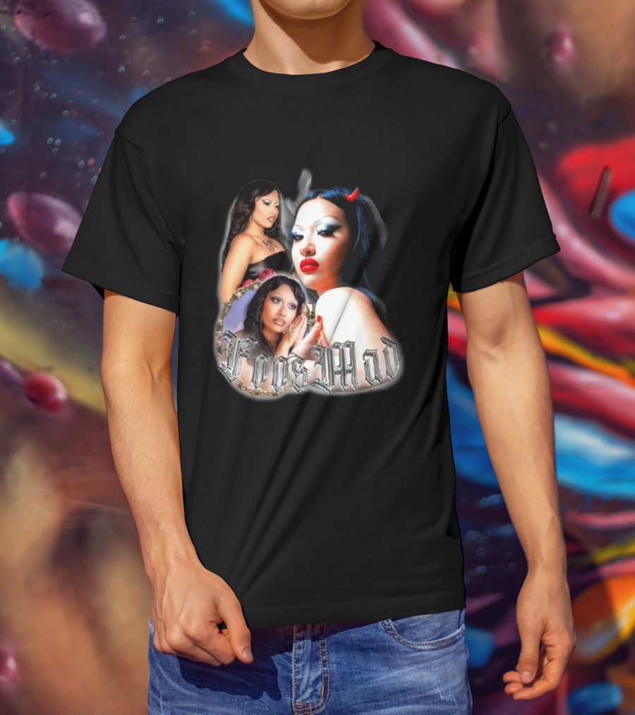 Foos Mad Gothic Style With Bold Makeup And Red Horns T-Shirt
