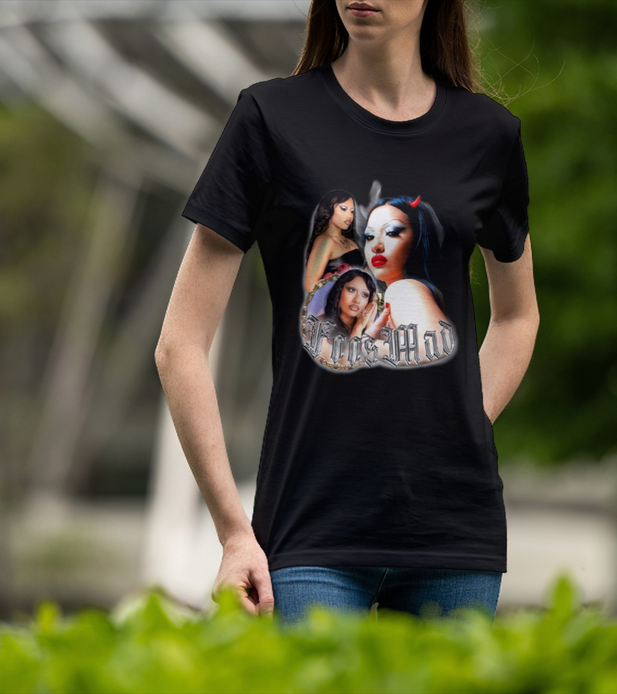 Foos Mad Gothic Style With Bold Makeup And Red Horns T-Shirt