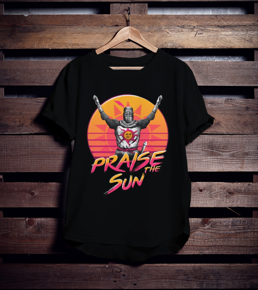 Praise The Sun Solaire Of Astora Dark Souls Knight Retro Sunset T-Shirt