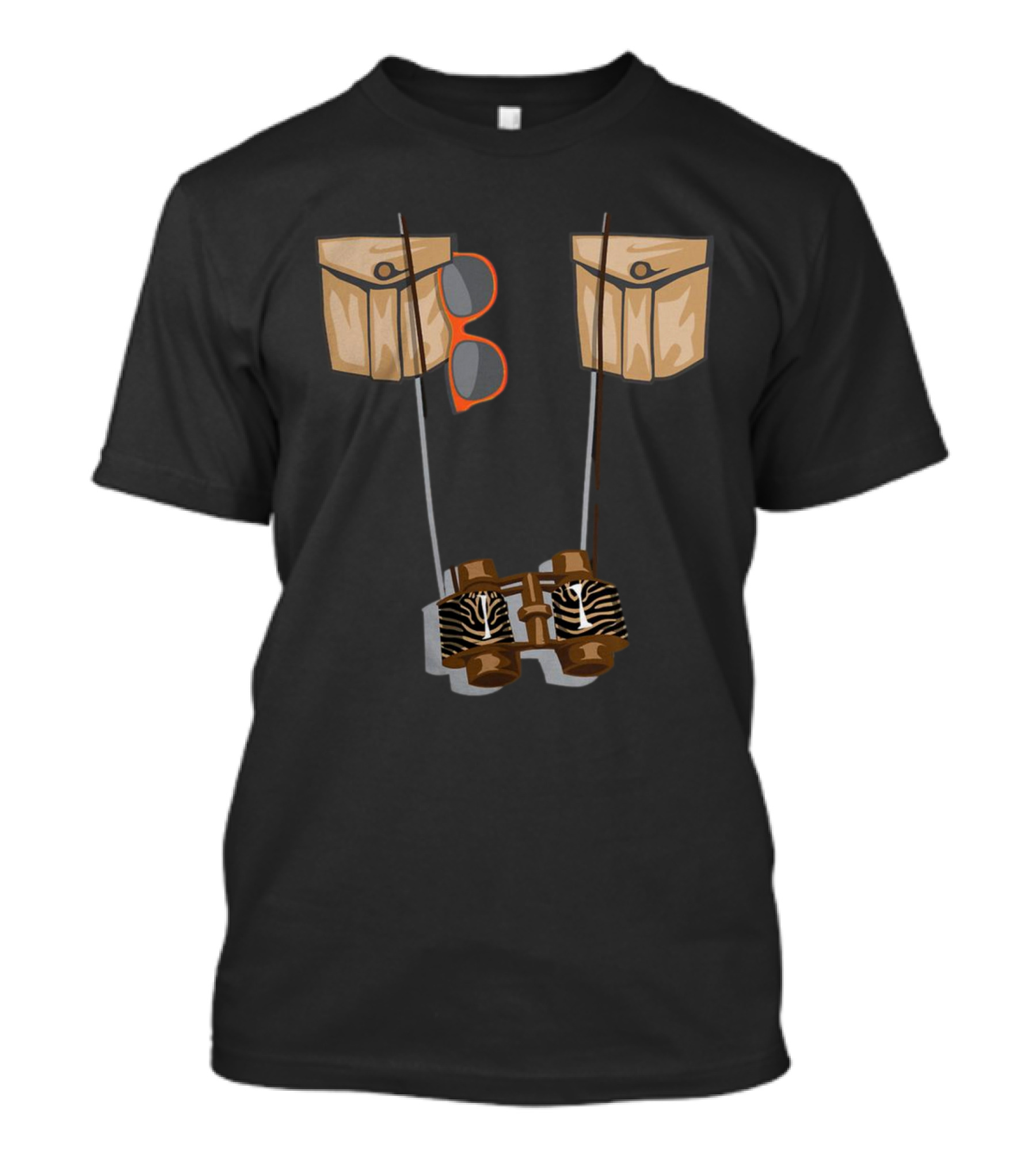Zoo Keeper Halloween Costume DIY Jungle Safari Explorer Zebra Binoculars And Orange Sunglasses T-Shirt