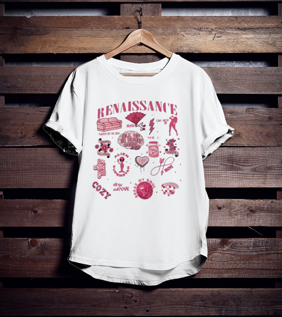 Renaissance Alien All Up In Your Mind Cozy Pink Aesthetic T-Shirt