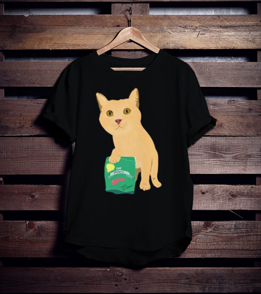KatRose Cat Treats 100% Fish Formula Cat Holding Green Package T-Shirt