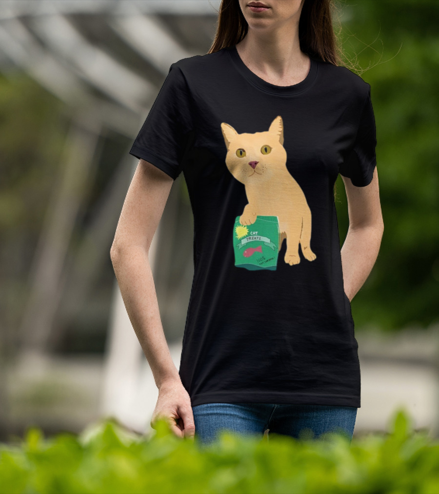 KatRose Cat Treats 100% Fish Formula Cat Holding Green Package T-Shirt