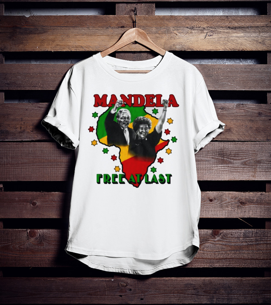 Nelson Mandela Free At Last Africa Map Red Yellow Green Stars T-Shirt