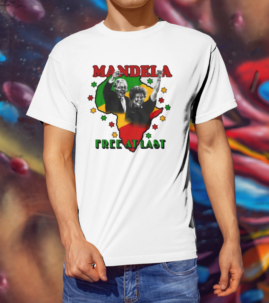 Nelson Mandela Free At Last Africa Map Red Yellow Green Stars T-Shirt