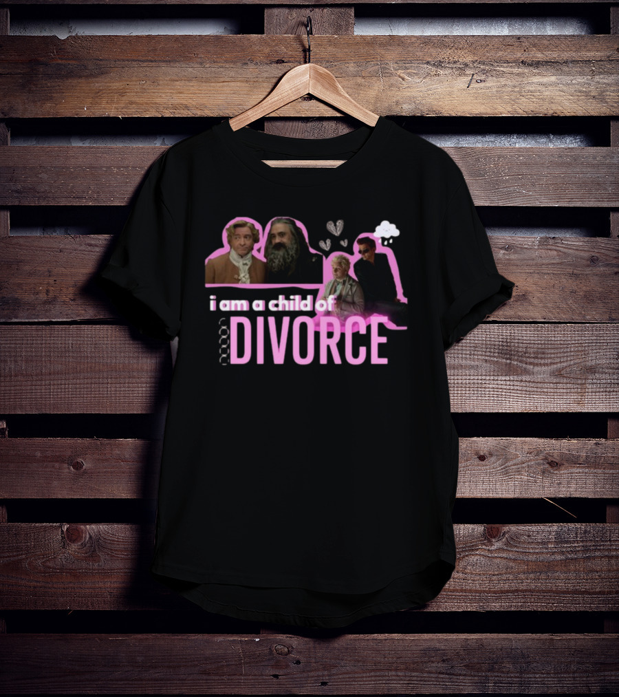 Good Omens I Am A Child Of Divorce Characters With Pink Outline T-Shirt