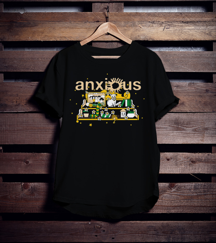 Anxious Shelf Cat Flowers Books Sun Shelf Décor T-Shirt