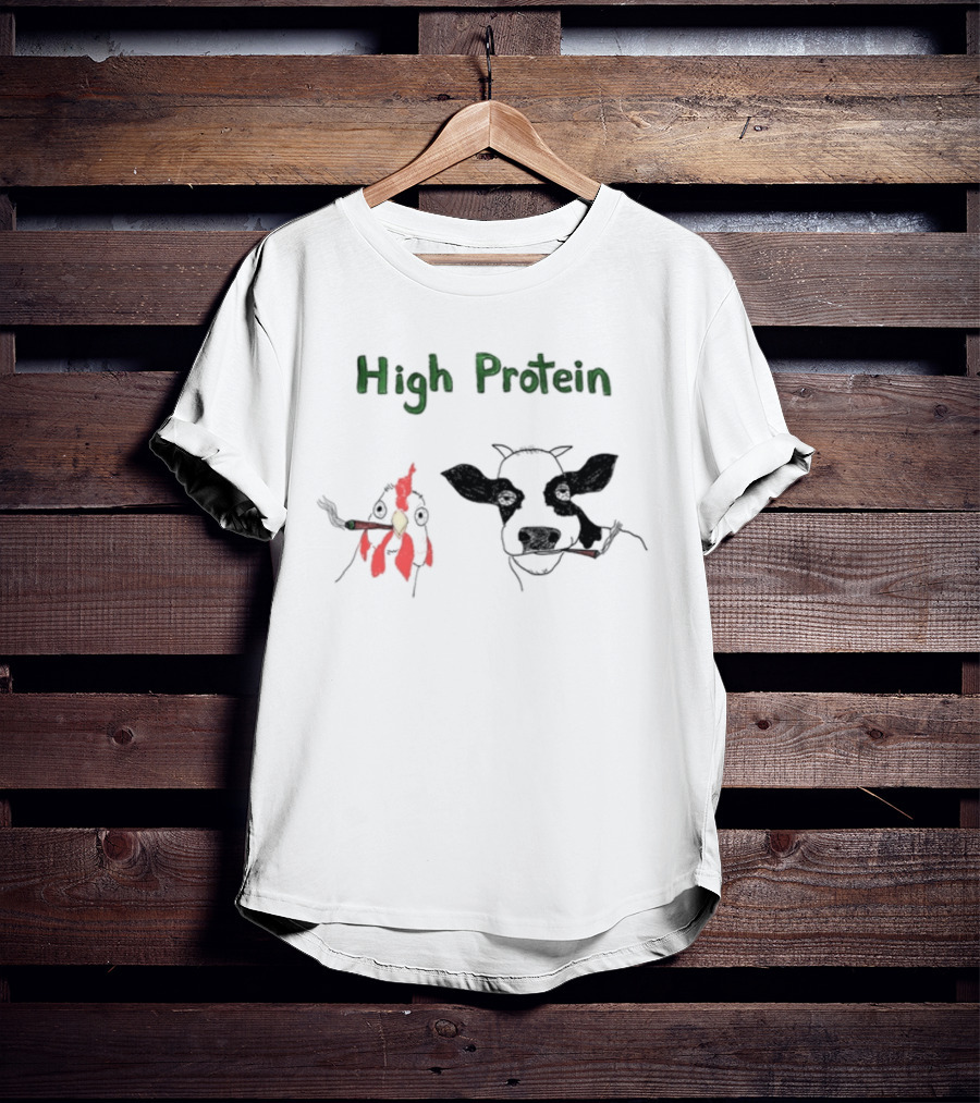 High Protein Chicken And Dairy Cow Smoking Cartoon T-Shirt
