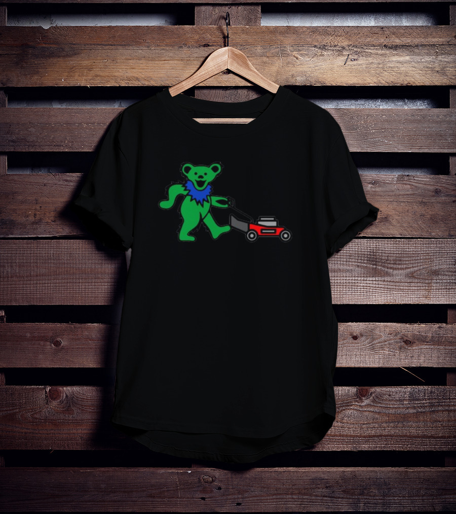 Middleclassfancy Mowing Bear Grateful Dead Dancing Bear Icon With Mower T-Shirt