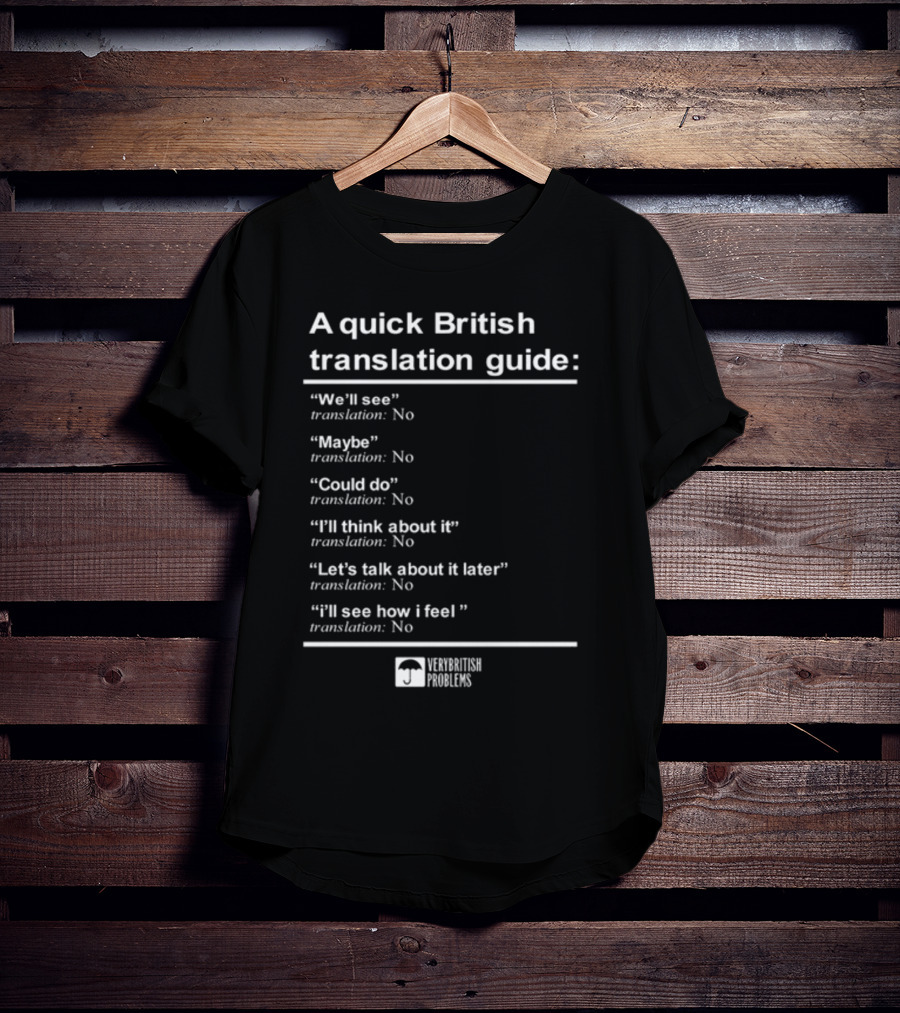 A Quick British Translation Guide: Very British Problems We'll See Maybe Translation No T-Shirt