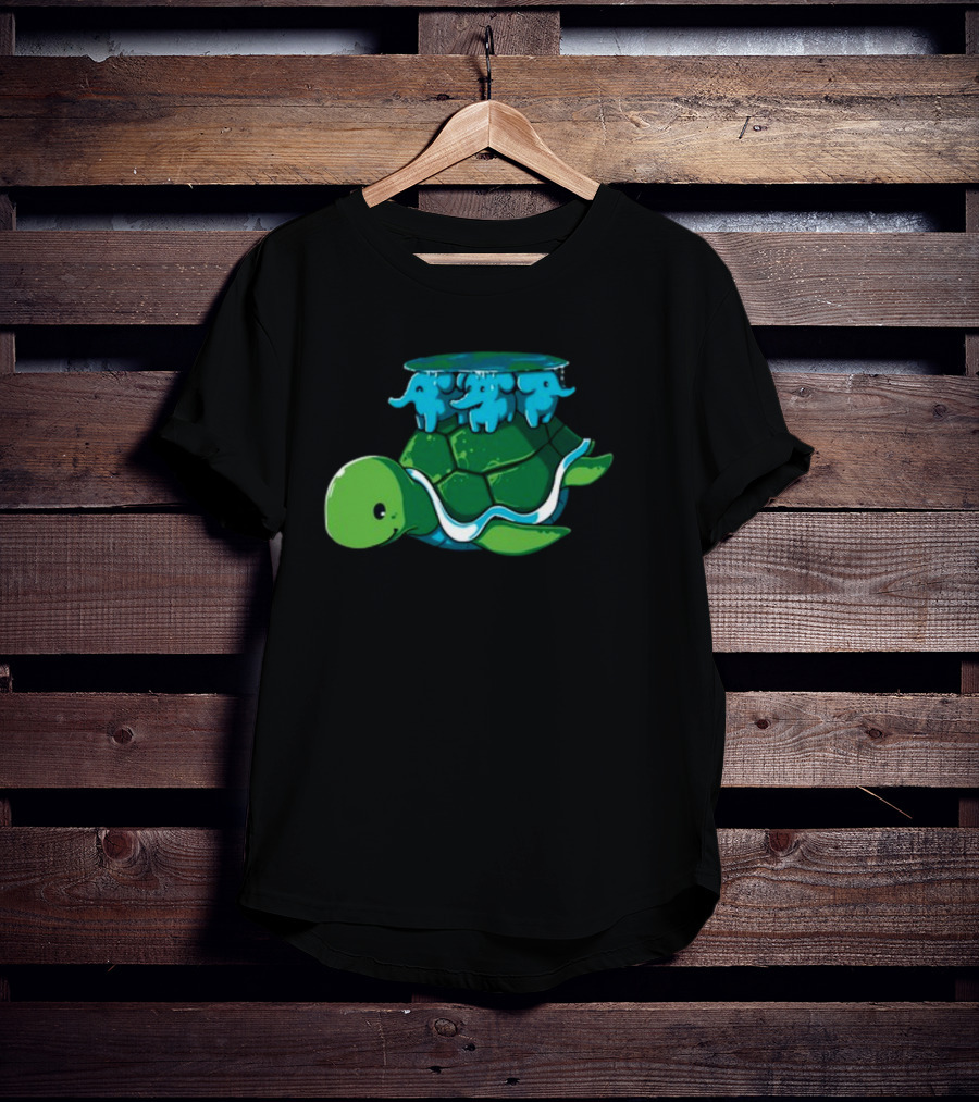 Bladezaim Teeturtle Green Turtle With Three Blue Elephants T-Shirt
