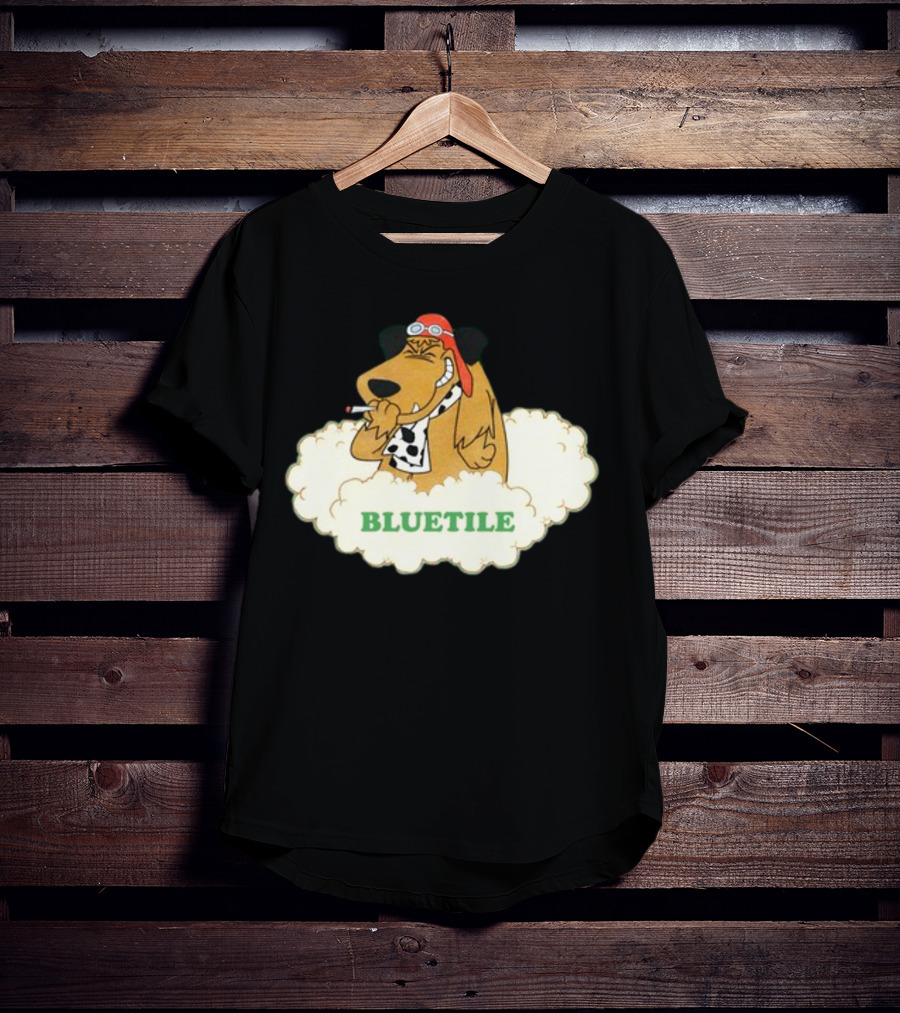 Bluetile Smiling Dog With Aviator Goggles And Bone Scarf In Clouds T-Shirt