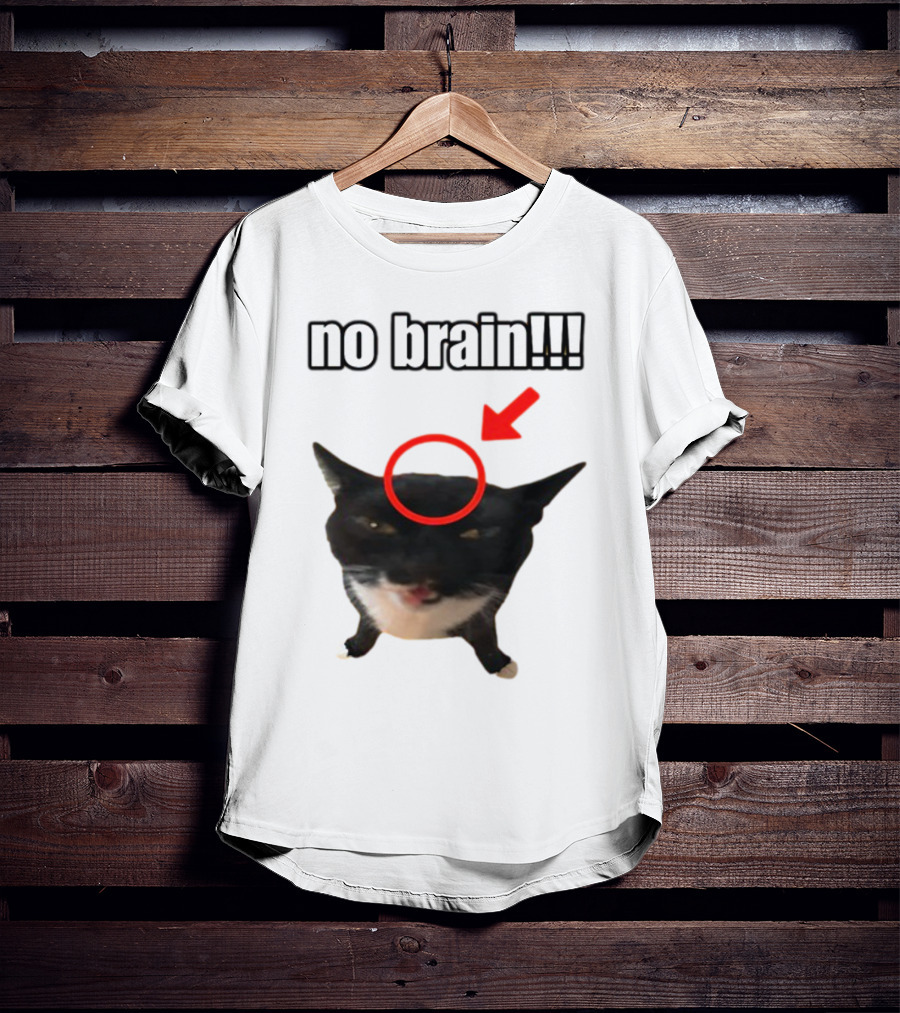 No Brain Cat With Red Circle And Arrow T-Shirt
