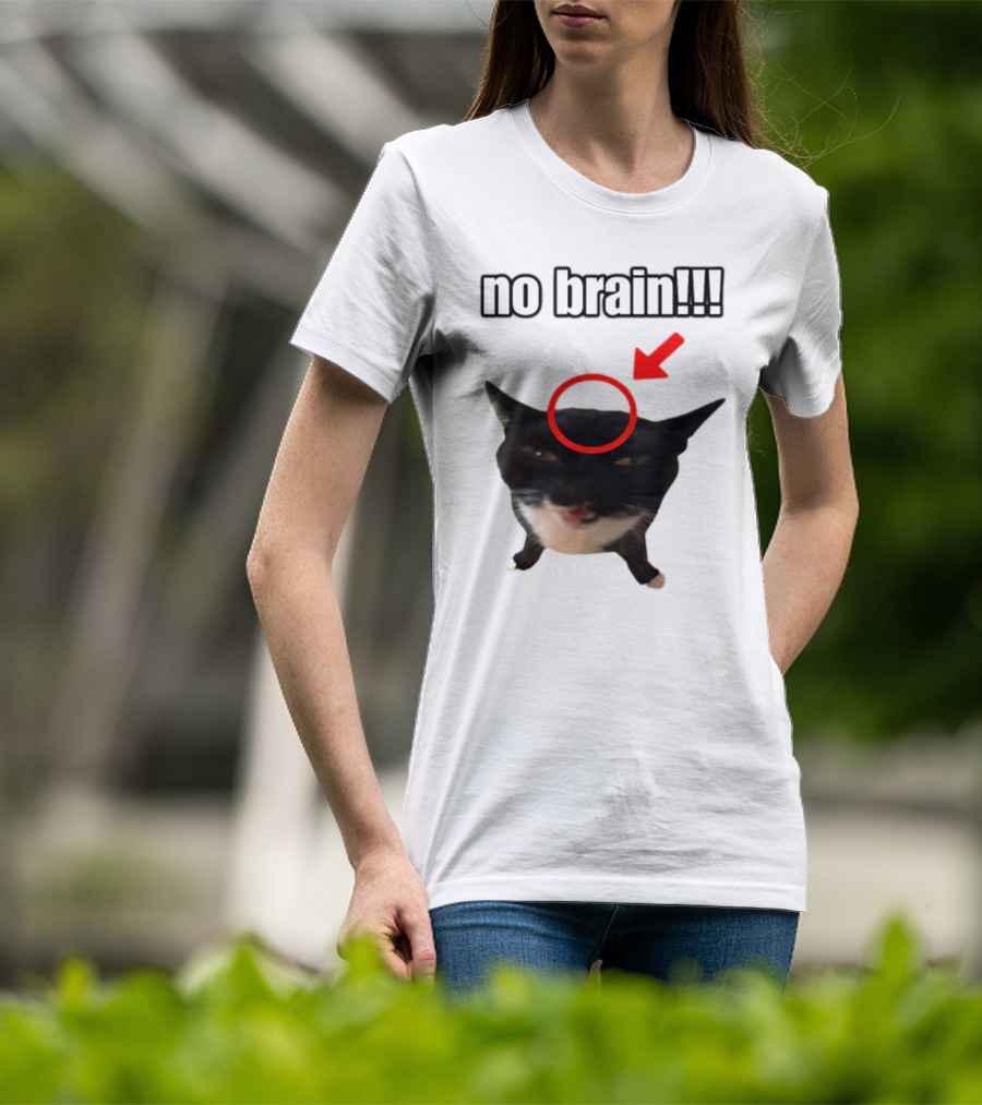 No Brain Cat With Red Circle And Arrow T-Shirt