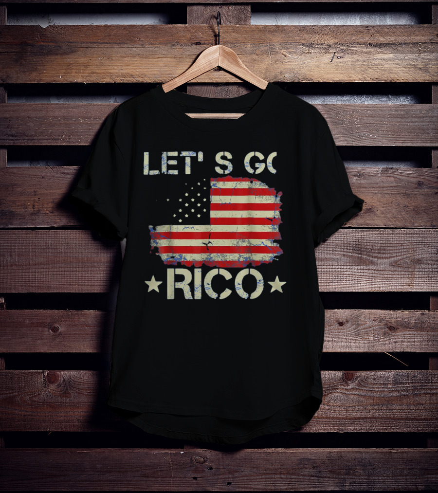 LET'S GO RICO American Flag Text With Star Accents T-Shirt