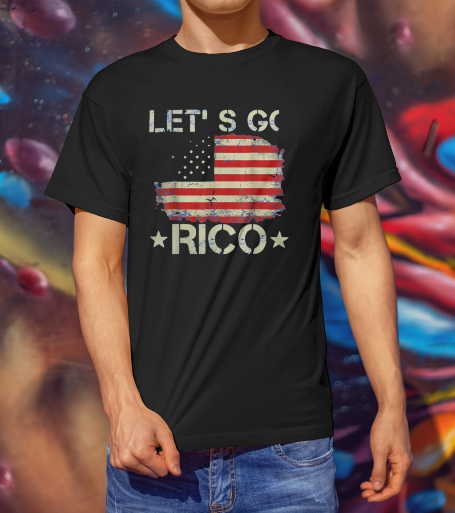 LET'S GO RICO American Flag Text With Star Accents T-Shirt