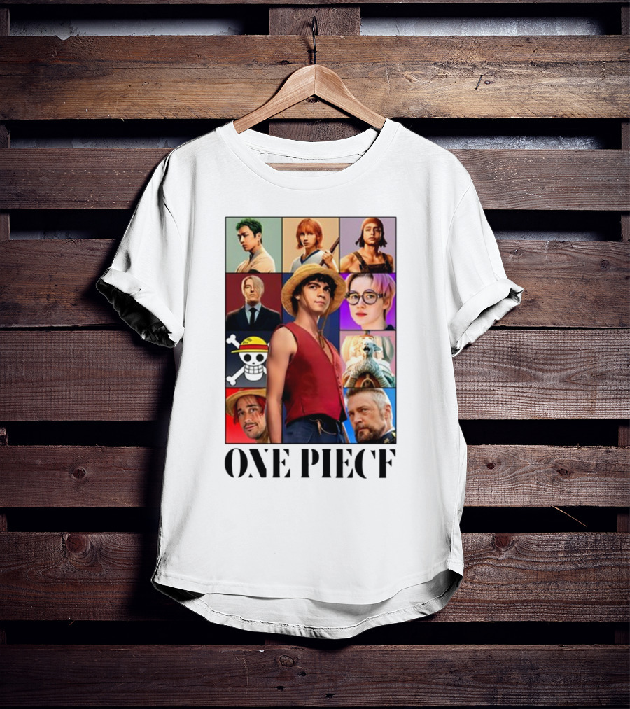 One Piece Characters Collage With Skull And Straw Hat T-Shirt
