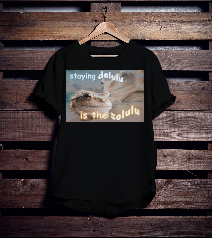 Staying Delulu Is The Solulu Frog Meme Beach Reflection T-Shirt
