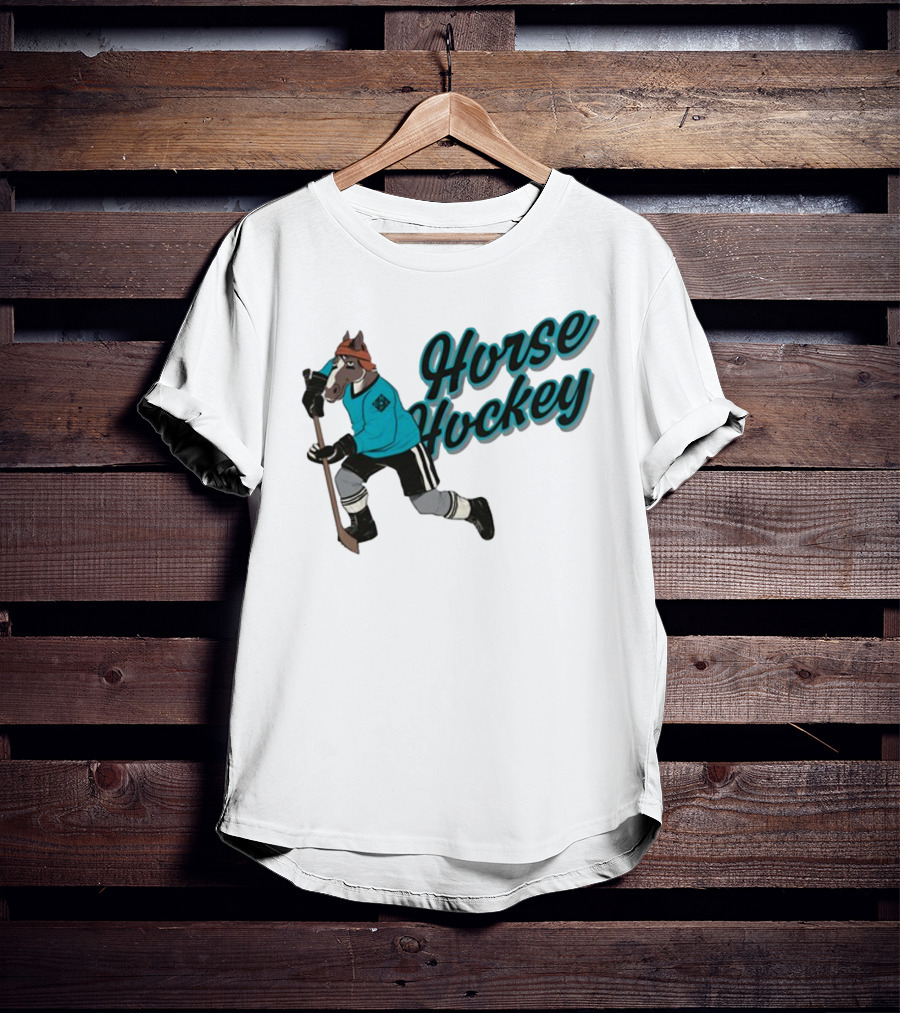 Davidsamsonpodcast Horse Hockey Skating Cartoon Horse With Stick T-Shirt