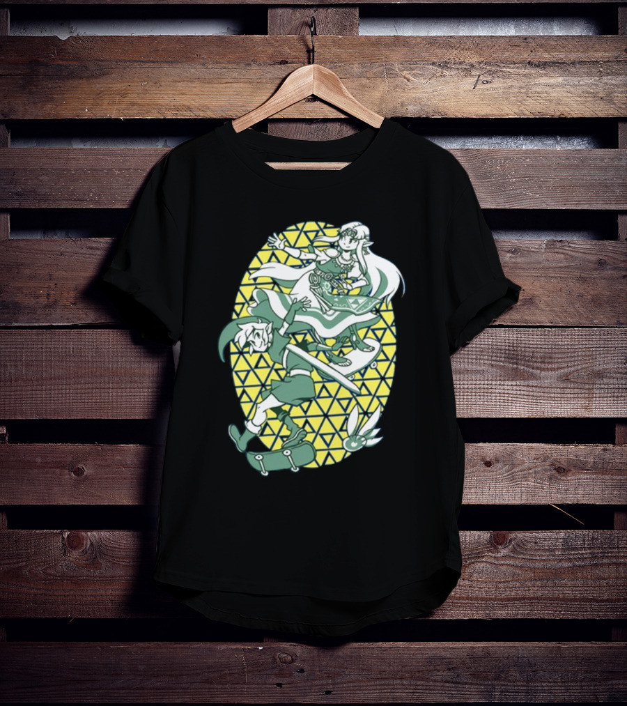 Ocarina Of Grind Link And Zelda Skateboarding Triangles T-Shirt