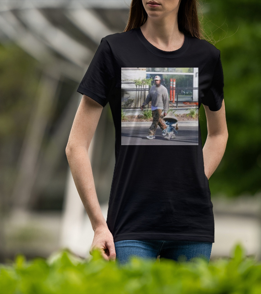 Kanye West Walking With Smurfcat Collaboration Content T-Shirt