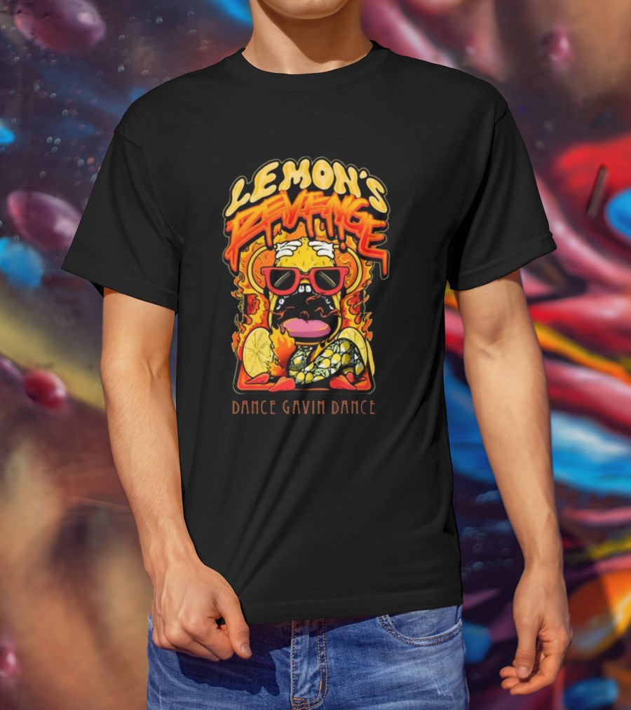 Lemon's Revenge Dance Gavin Dance Flaming Lemon Sunglasses Cartoon T-Shirt