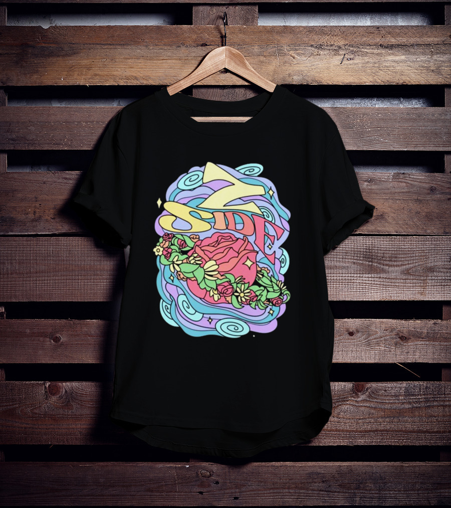 Z Side Colorful Swirl Rose Floral T-Shirt