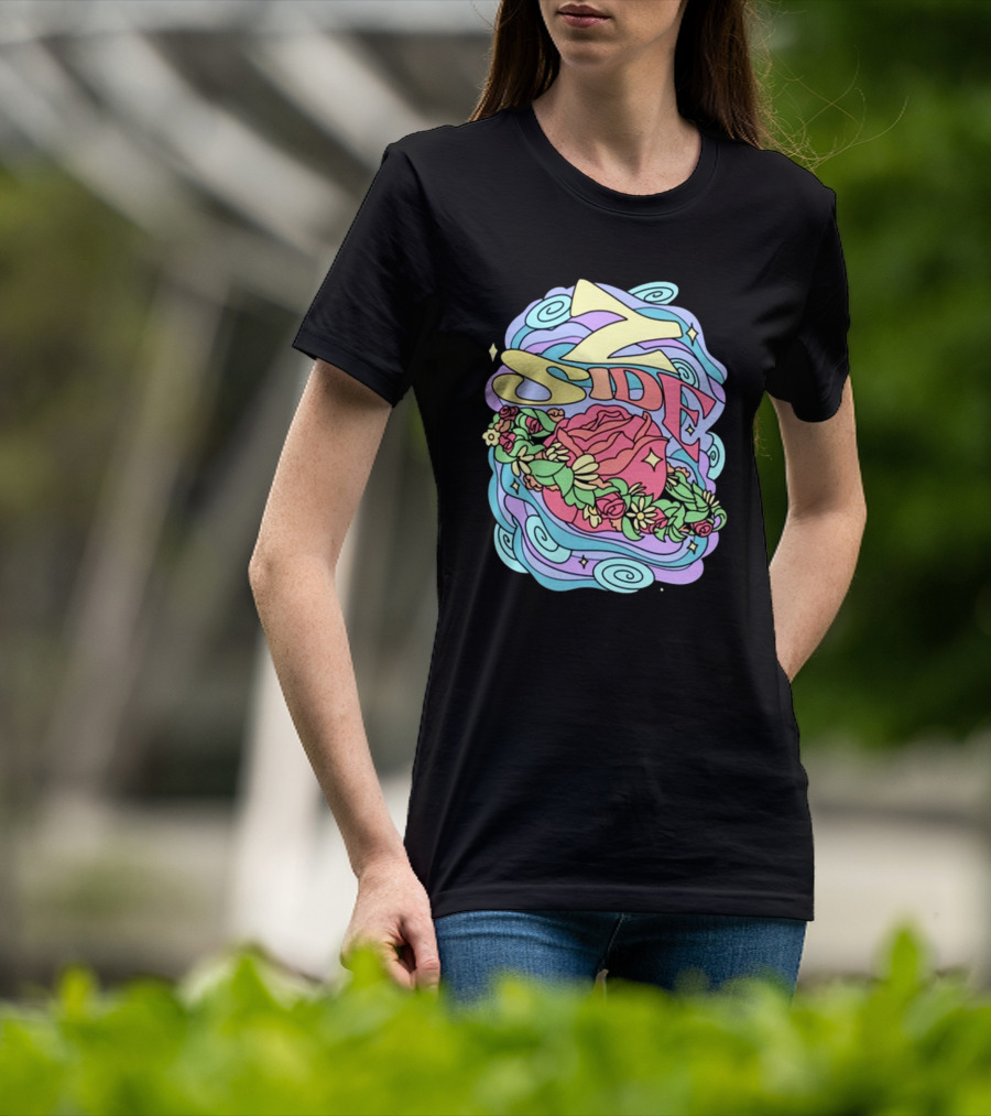 Z Side Colorful Swirl Rose Floral T-Shirt